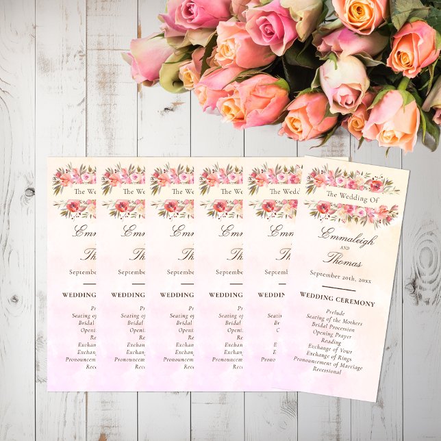 Wedding Program Coral Watercolor Floral (Creator Uploaded)