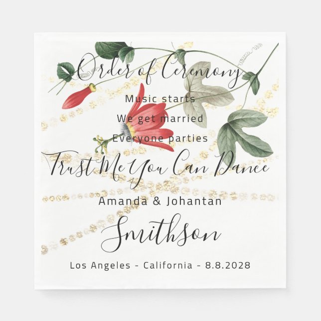 Wedding Program Coral White  Funny Quotes  Florals Napkin (Front)