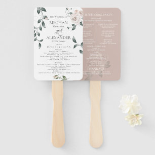 Wedding Program Custom Blush Rose  Hand Fan
