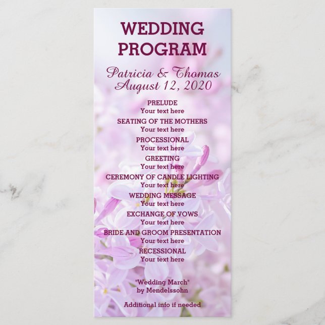 Wedding Program customisable (Front)