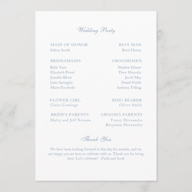 Wedding Program Dusty Blue Monogram Wreath (Back)