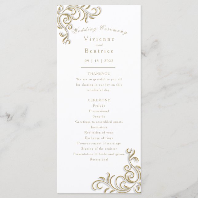 Wedding program elegant gold scroll (Front)