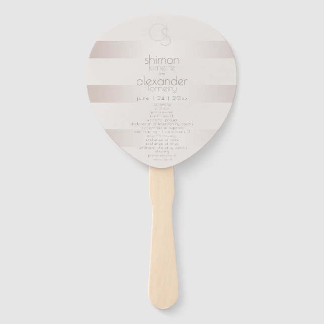 Wedding Program Elegant Modern Blush Pearl Stripes Hand Fan (Front)