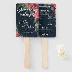 Wedding Program Elegant Peach Orange Floral Hand Fan