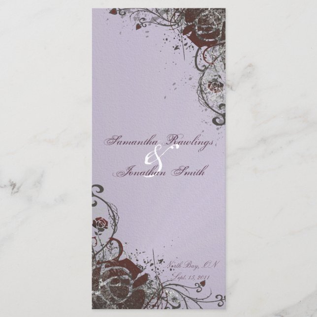 Wedding Program Elegant Purple Red Shattered Rose (Front)