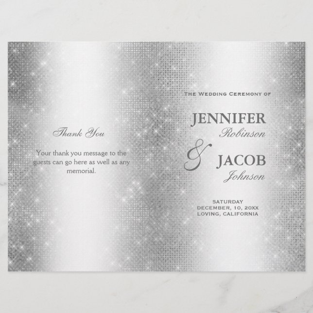 Wedding Program Elegant Silver Sparkles (Front)