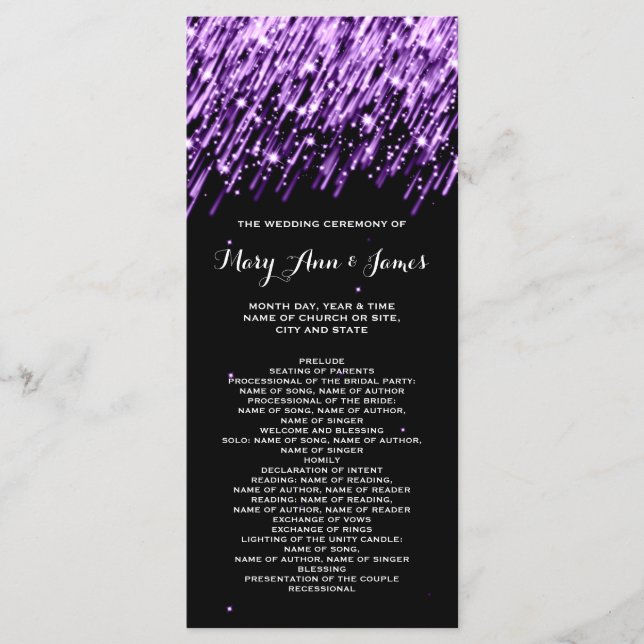 Wedding Program Falling Stars Purple (Front)