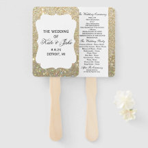 Wedding Program Fan - Gold Glitter Elegance