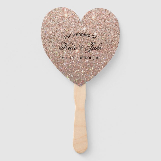 Wedding Program Fan - Rose Gold Glitter Fab (Front)