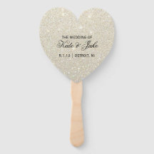 Wedding Program Fan - White Gold Glitter Fab