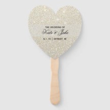 Wedding Program Fan - White Gold Glitter Fab