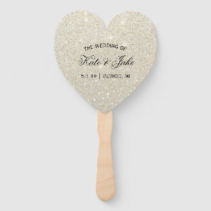 Wedding Program Fan - White Gold Glitter Fab