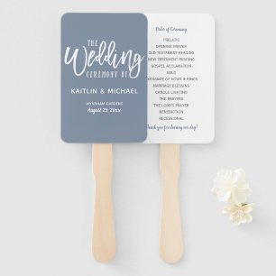 Wedding Program Fans   Brush Script (Dusty Blue)