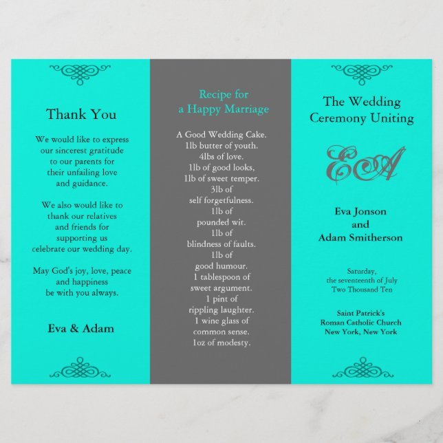 Wedding Program Folder Classic Teal Grey (Front)
