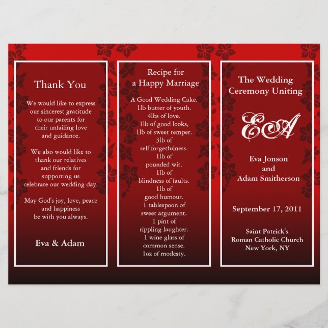 Wedding Program Folder Floral Red (Front)