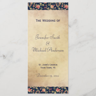 Wedding Program for Elegant Vintage Blue Rose