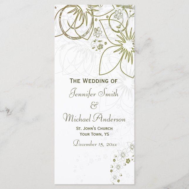 Wedding Program for Green and Gold Simple Wedding (Front)