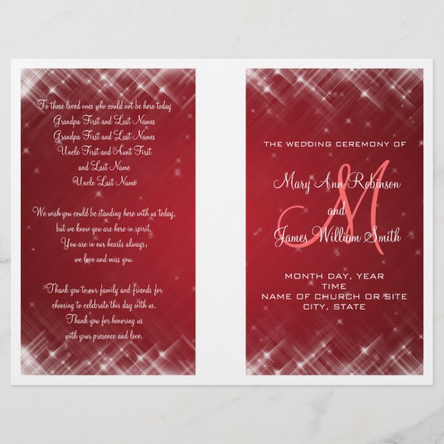 Wedding Program Glamourous Sparks  Red (Front)