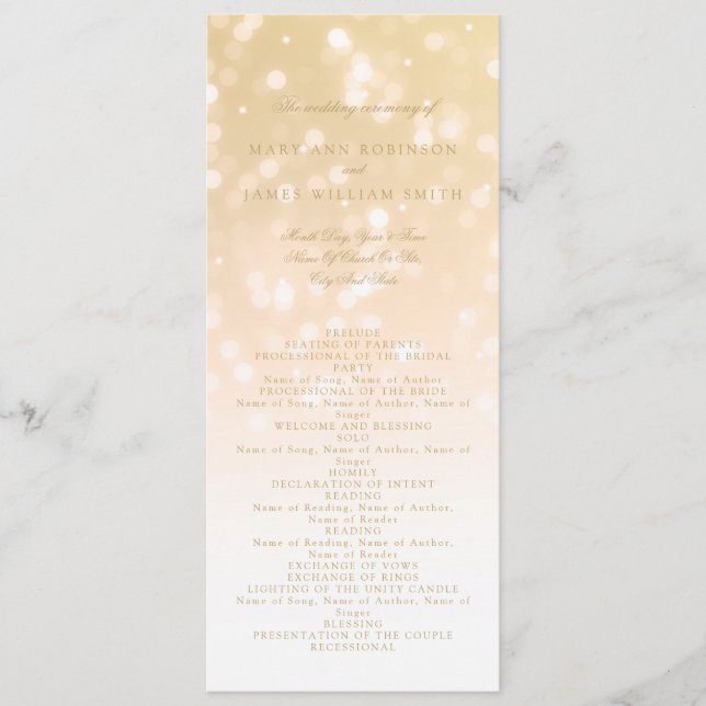 Wedding Program Gold Bokeh Sparkle Lights (Front)