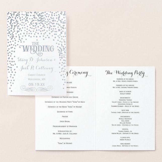 WEDDING PROGRAM Gold Confetti Typography Foil Card (Display)