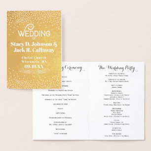 WEDDING PROGRAM Gold Confetti Typography Foil Card