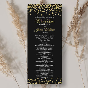Wedding Program Gold Faux Glitter Confetti Black