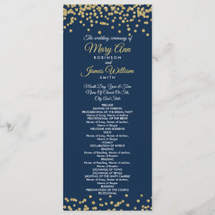 Wedding Program Gold Faux Glitter Confetti Navy