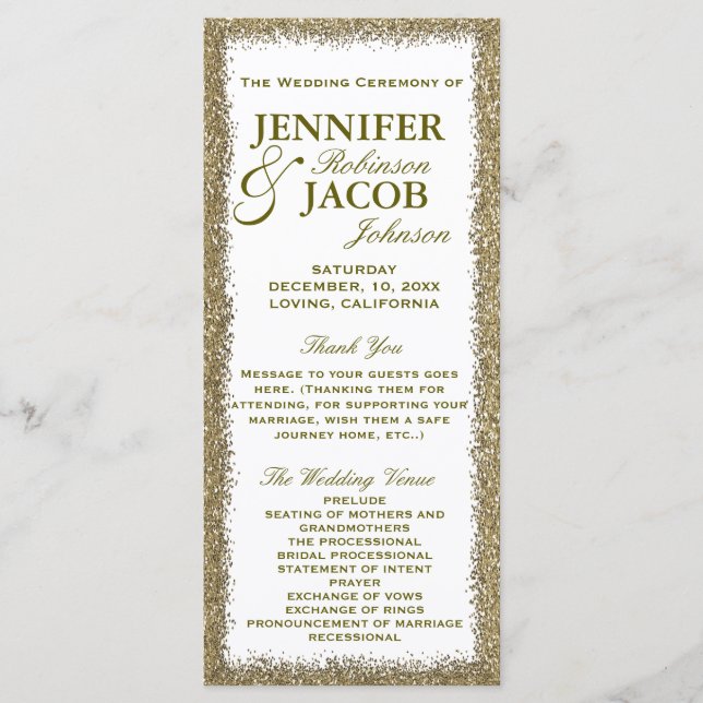 Wedding Program | Gold Glitter Border (Front)