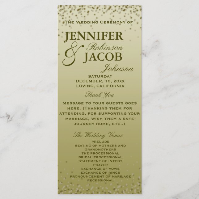 Wedding Program | Gold Gradient Glitter Confetti (Front)