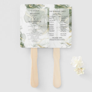 Wedding Program Gold Muted Sage Green Ink Hand Fan