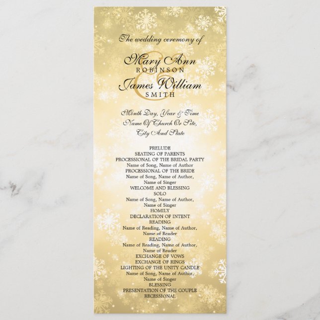 Wedding Program Gold Winter Wonderland Sparkle (Front)
