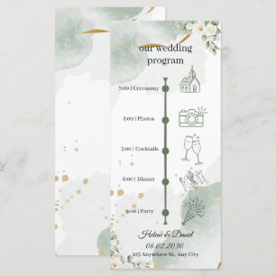 Wedding program Green and Gold Elegant Floral