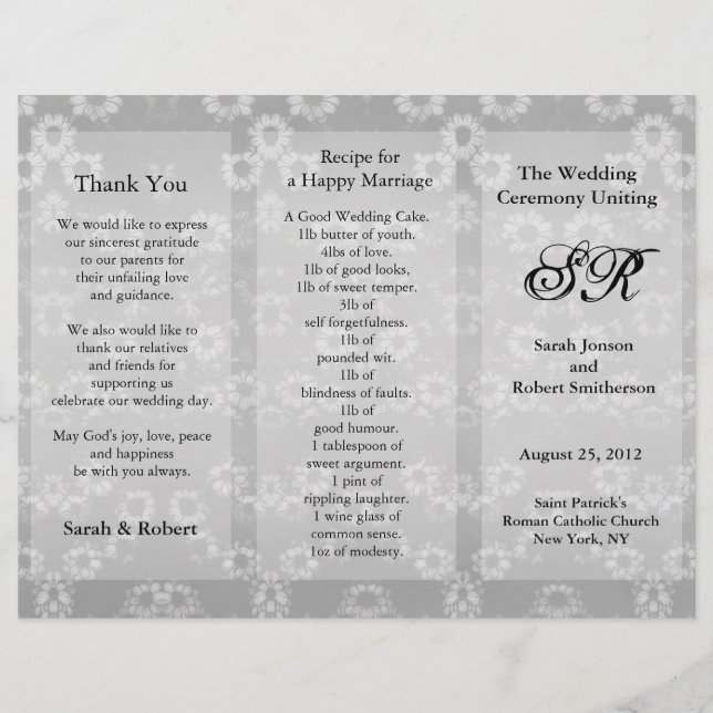Wedding Program Grey Floral Flyer (Front)