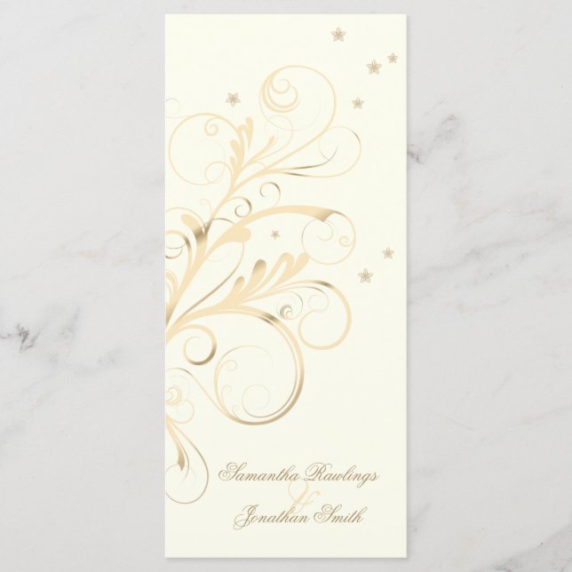 Wedding Program Ivory Gold Floral Elegant Swirl (Front)