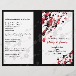 Wedding Program Japanese Flowers Red