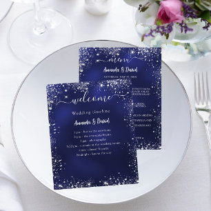 Wedding Program Menu navy blue silver budget