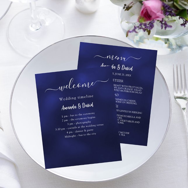 Wedding Program Menu navy blue white (Creator Uploaded)