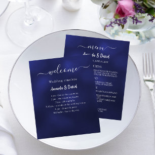 Wedding Program Menu navy blue white budget