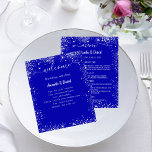 Wedding Program Menu royal blue silver glitter<br><div class="desc">A classic wedding program and menu.  A royal blue background.  White text. Decorated with faux silver glitter,  sparkles. Personalise and add your name,  date and both your program and the menu. 

1 sheet = 1 invitation printed edge to edge.</div>