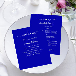 Wedding Program Menu royal blue white budget