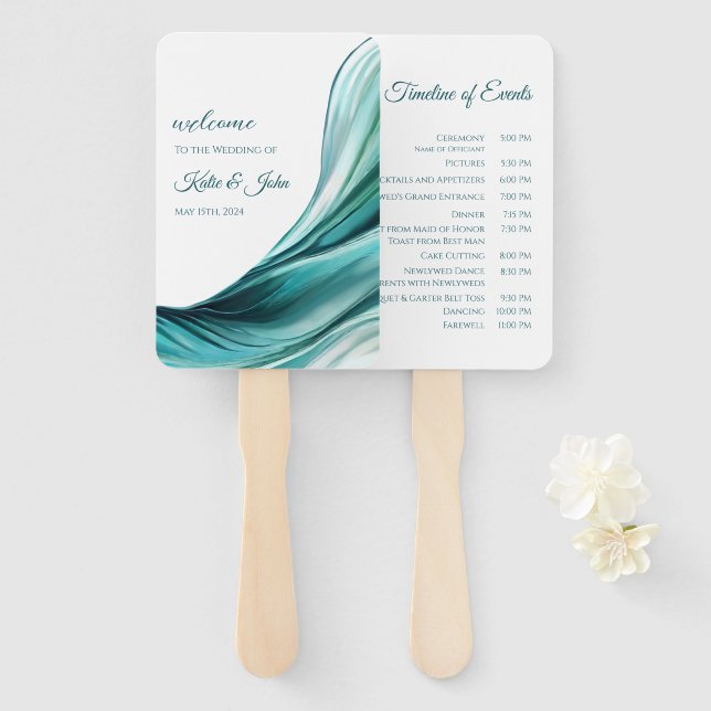 Wedding Program-Modern Emerald Green- Hand Fan (Front and Back)
