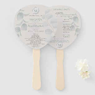 Wedding Program Modern Monogram Geometric Beach Hand Fan