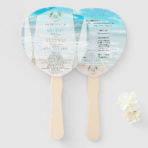 Wedding Program Modern Monogram Geometric Beach Hand Fan