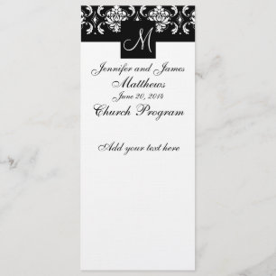 Wedding Program Monogram Black White Damask