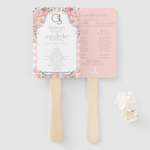 Wedding Program   Monogram Coral Gingham Floral Hand Fan