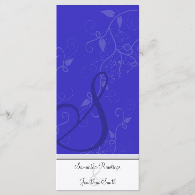 Wedding Program - Monogram Royal Blue Floral (Front)