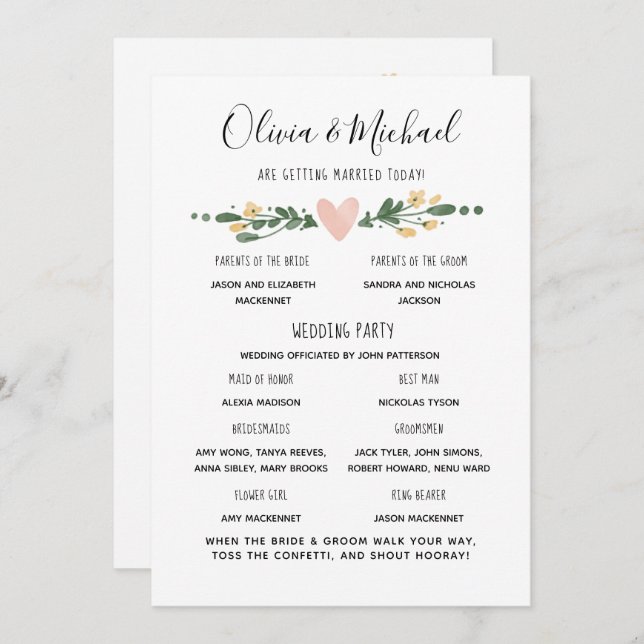 Wedding Program Order of Events (Front/Back)