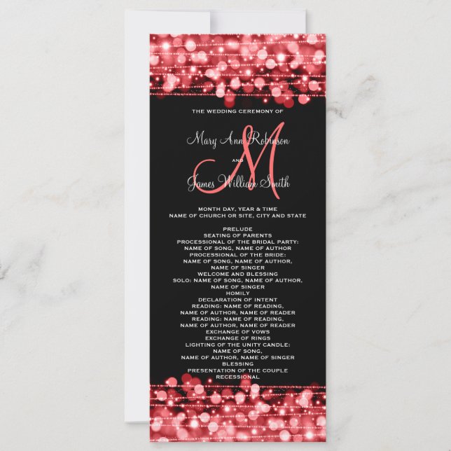 Wedding Program Party Sparkles Red (Front)