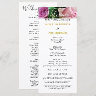 Wedding Program Pink Roses Gold