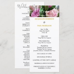 Wedding Program Pink Roses Gold NAMES
